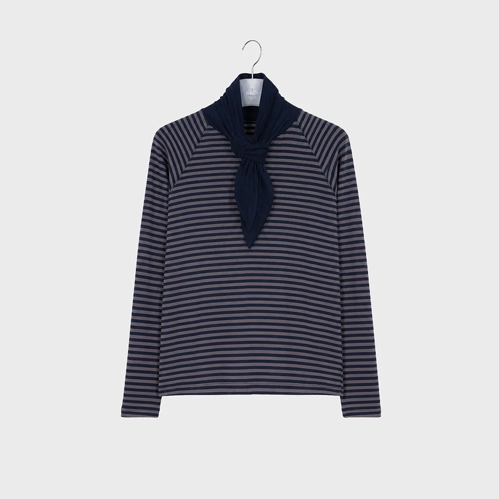 Stripe Scarf Set T-shirt (Navy)