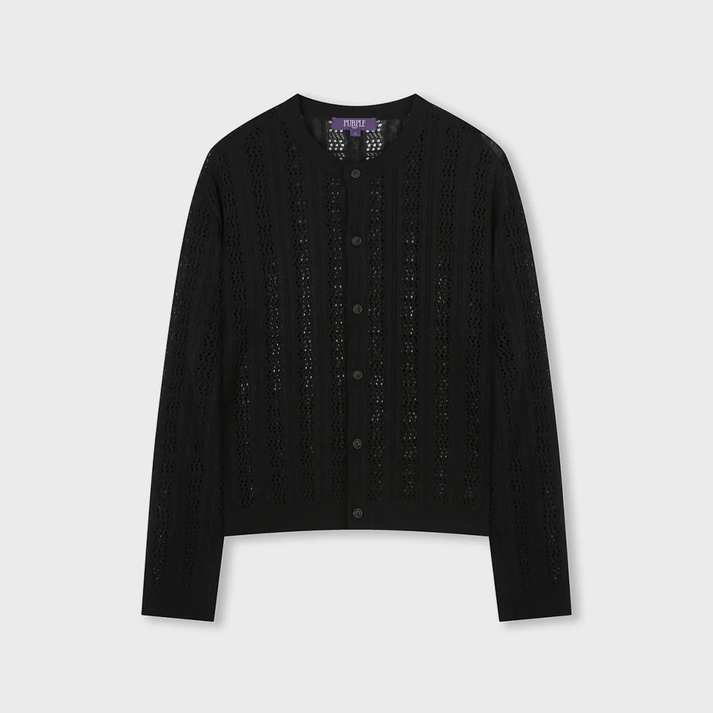 CROCHET CREW NECK SHORT CARDIGAN BLACK