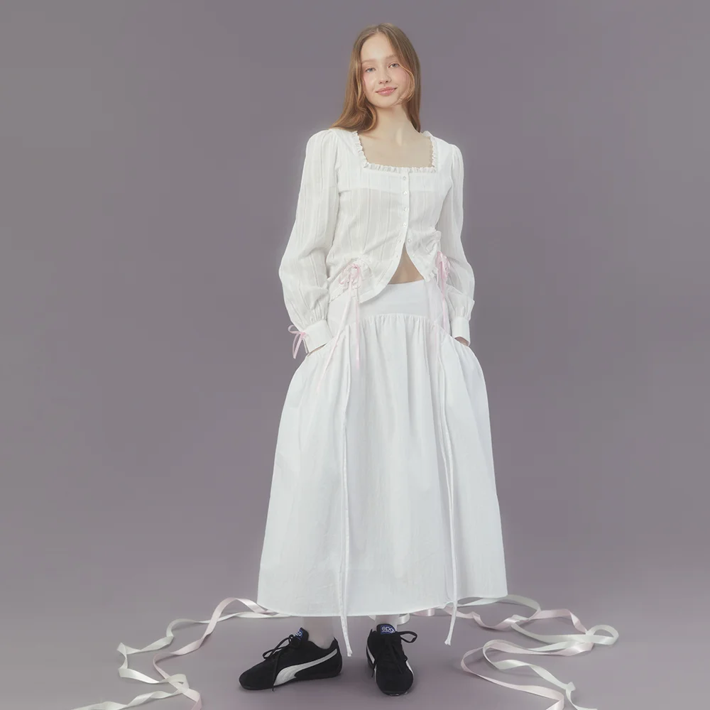 SHIRRING POCKET LONG SKIRT (WHITE)