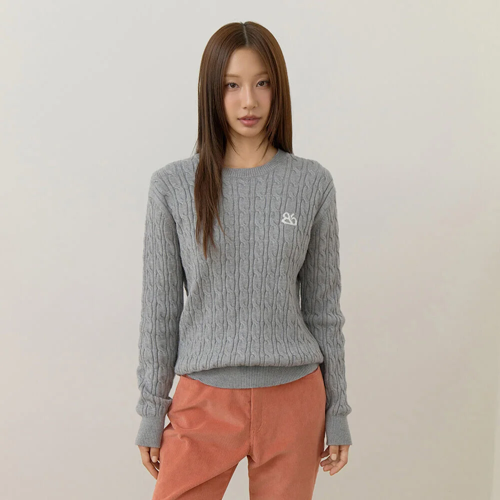圓領 麻花 針織衫 (Grey)