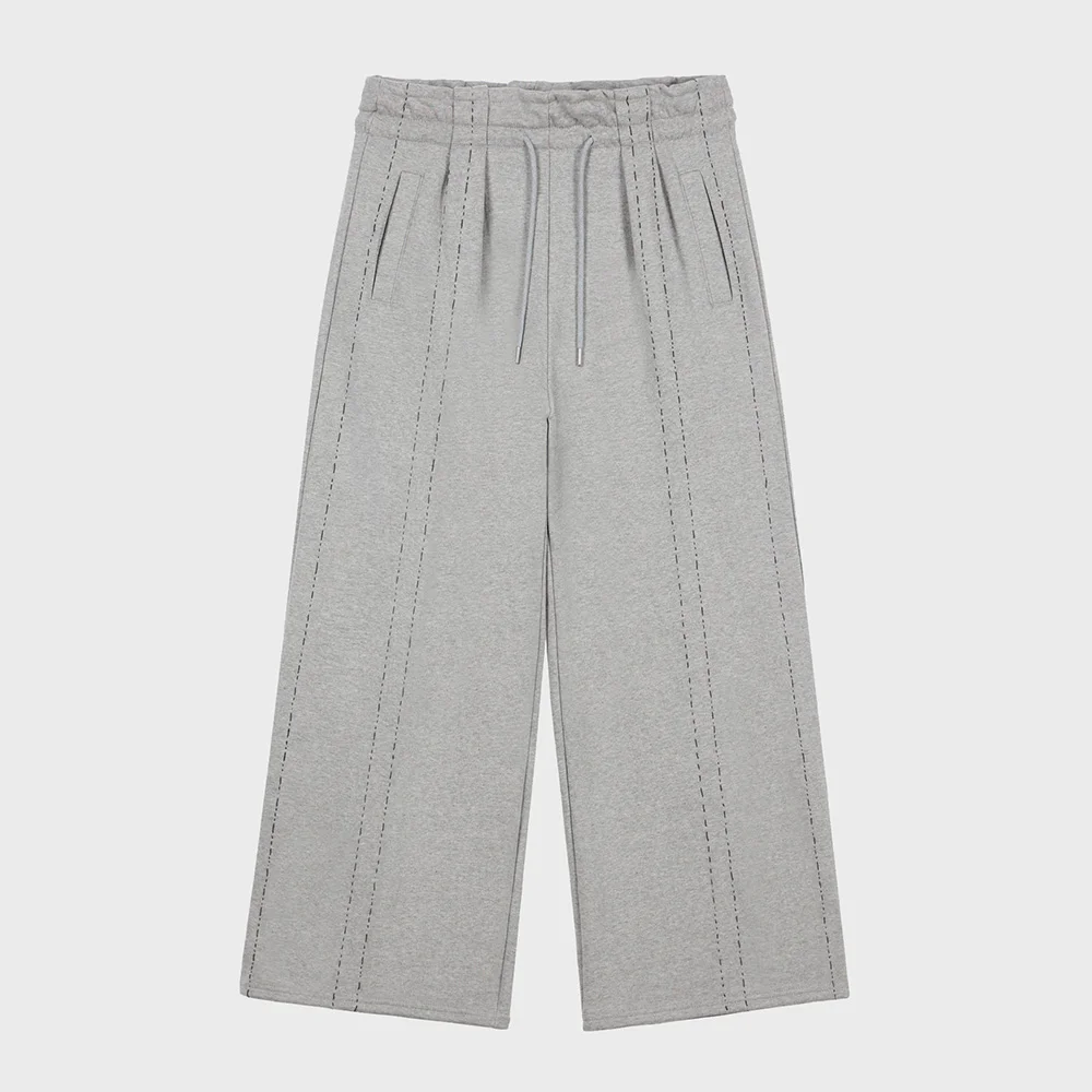 DEINET STITCH PINTUCK SWEAT PANTS IN MELANGE GREY