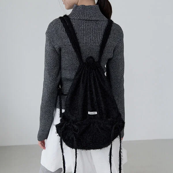 STRING RIBBON HAIRY BACKPACK BLACK