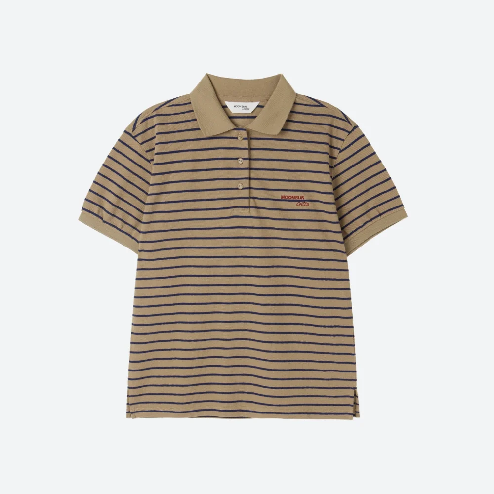 M.C UNISEX, Stripe PK Half Shirt / Beige