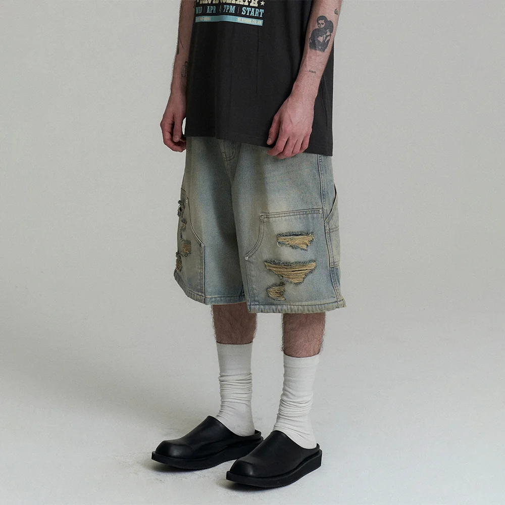 CARPENTER BERMUDA DENIM PANTS - LIGHT BLUE