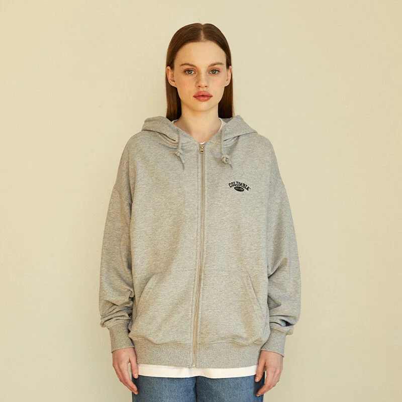 CU ARCH LOGO LIGHT TERRY ZIP-UP HOODIE 麻花灰