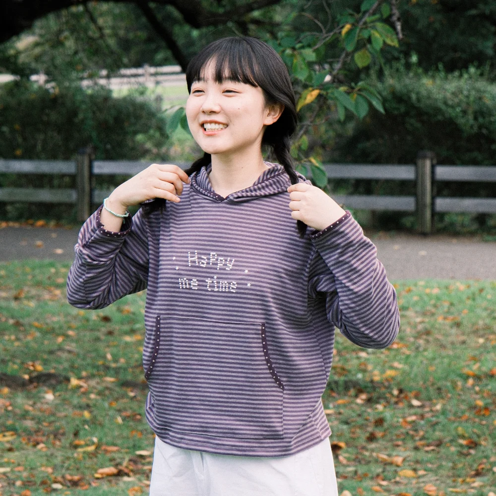 Happy Me Time 條紋 連帽衫