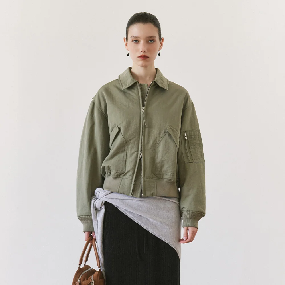 SIOT4201 蓬鬆 鋪棉 航空 夾克_Light khaki