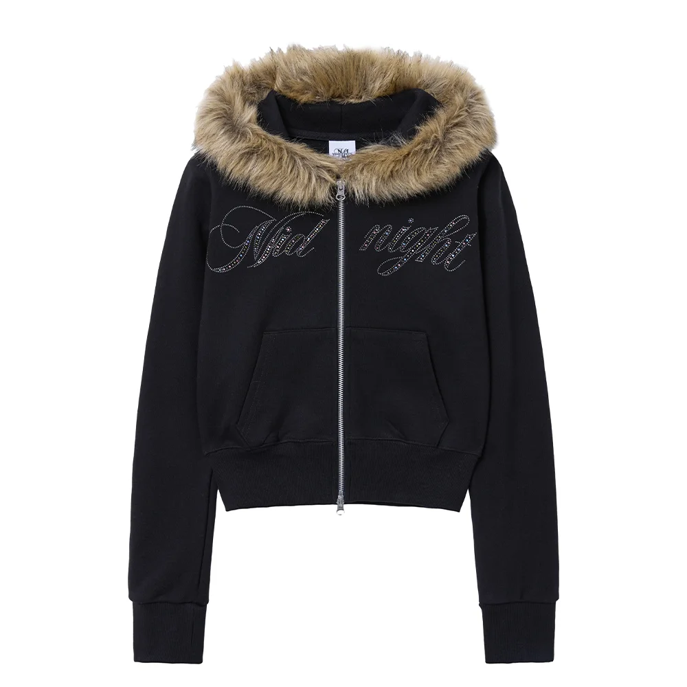 crop hair zip up (black)