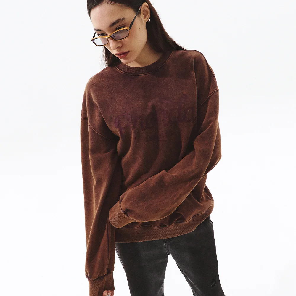 RIBBON LOGO SALT WASHING SWEATSHIRT WINE