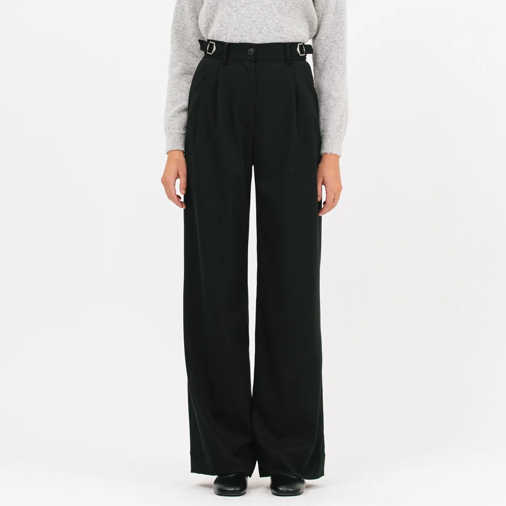 double buckle pants_black