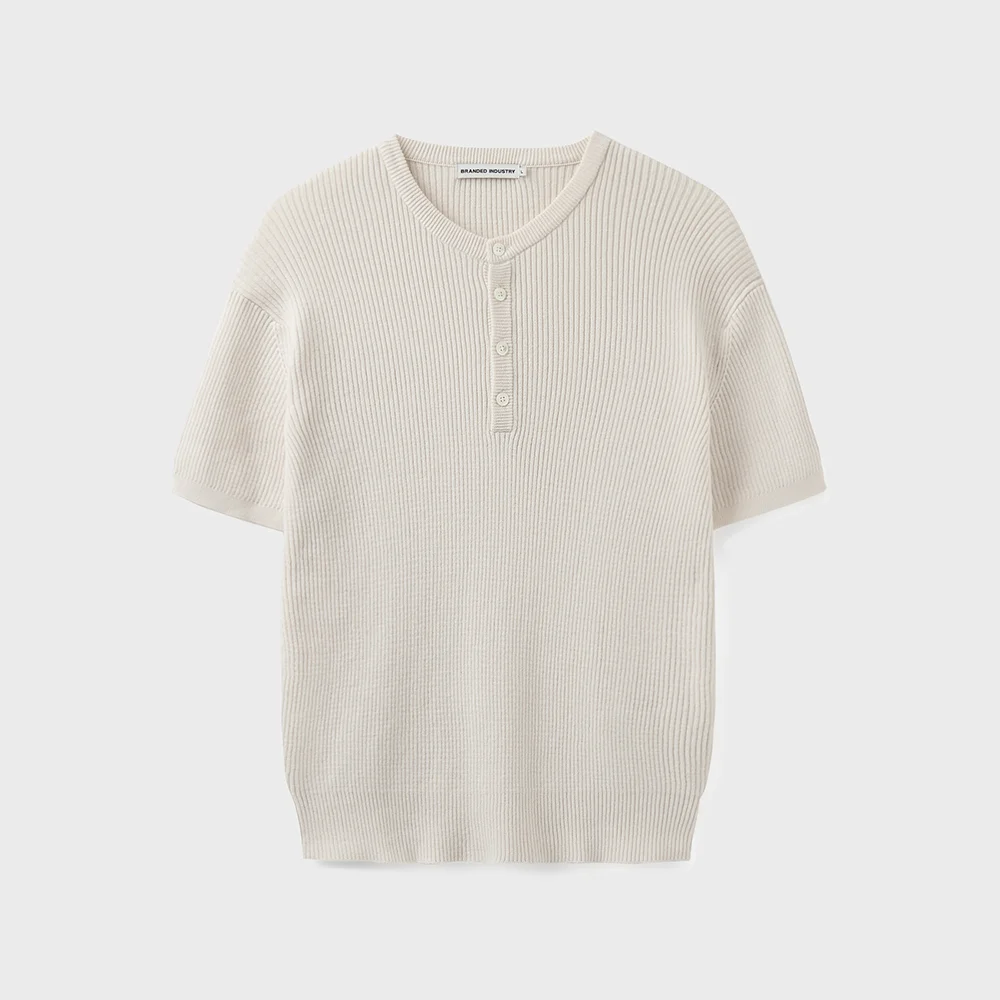 HARD TWIST RIBBED HENLEY NECK HALF KNIT