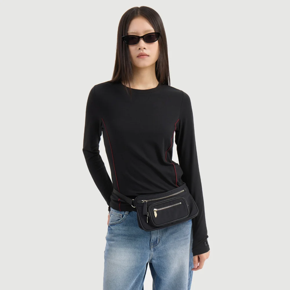 Chouetties by LUCKY CHOUETTE Embroidery Point Long Sleeve T-shirt (black) LATAX25230BKX
