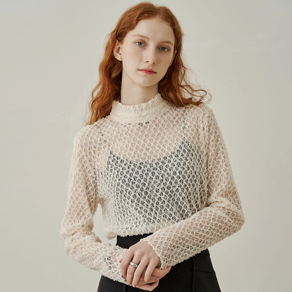 See through half pola t shirts - ivory