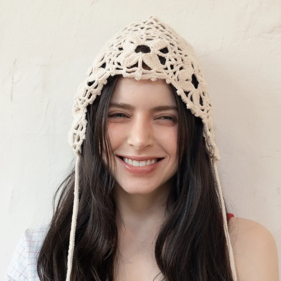 Crochet flower bonnet hat