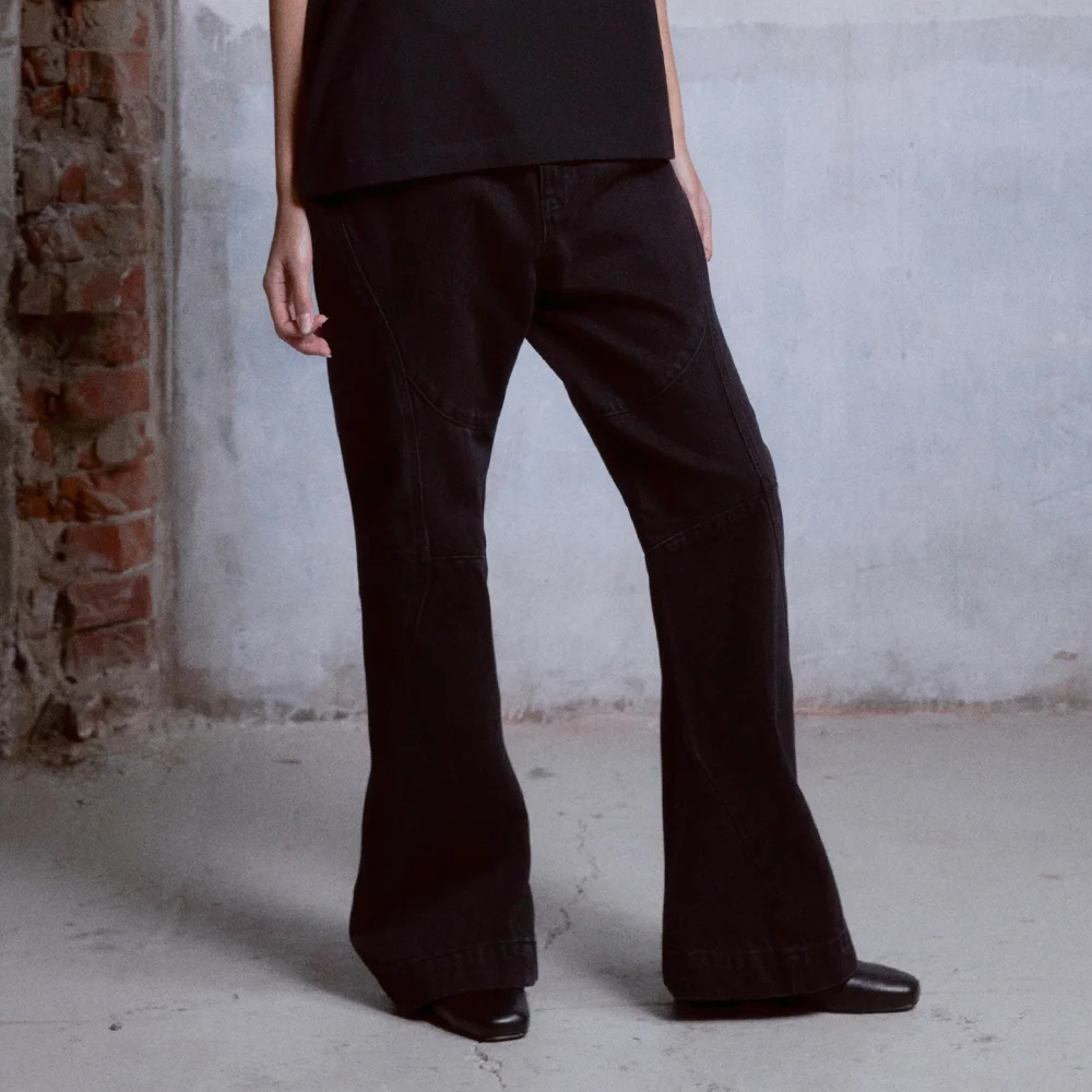 (W) Biker Denim Pants (Washed Black)