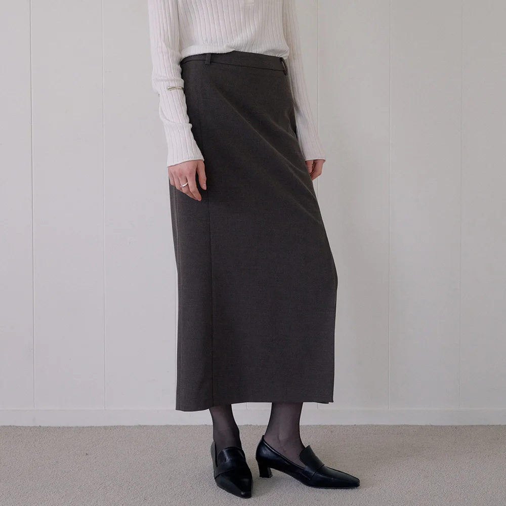 CLASSIC WOOL SLIT SKIRT_LIGHT BROWN