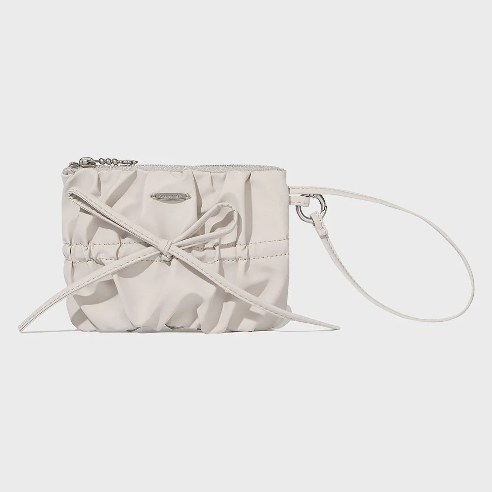 Cloverheart 抽褶 蝴蝶結 Handle 化妝袋 Light Beige