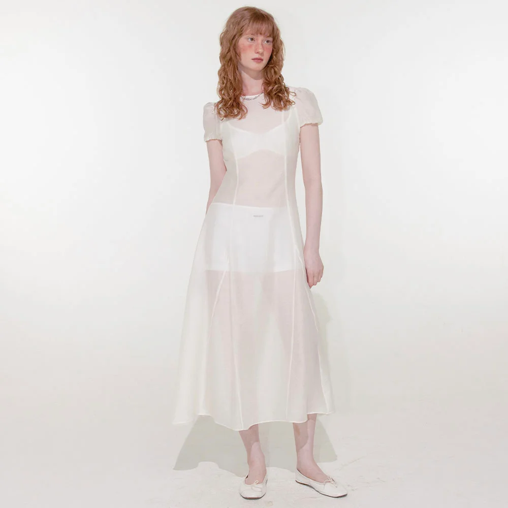 Sheer Puff Long Dress (Ivory)