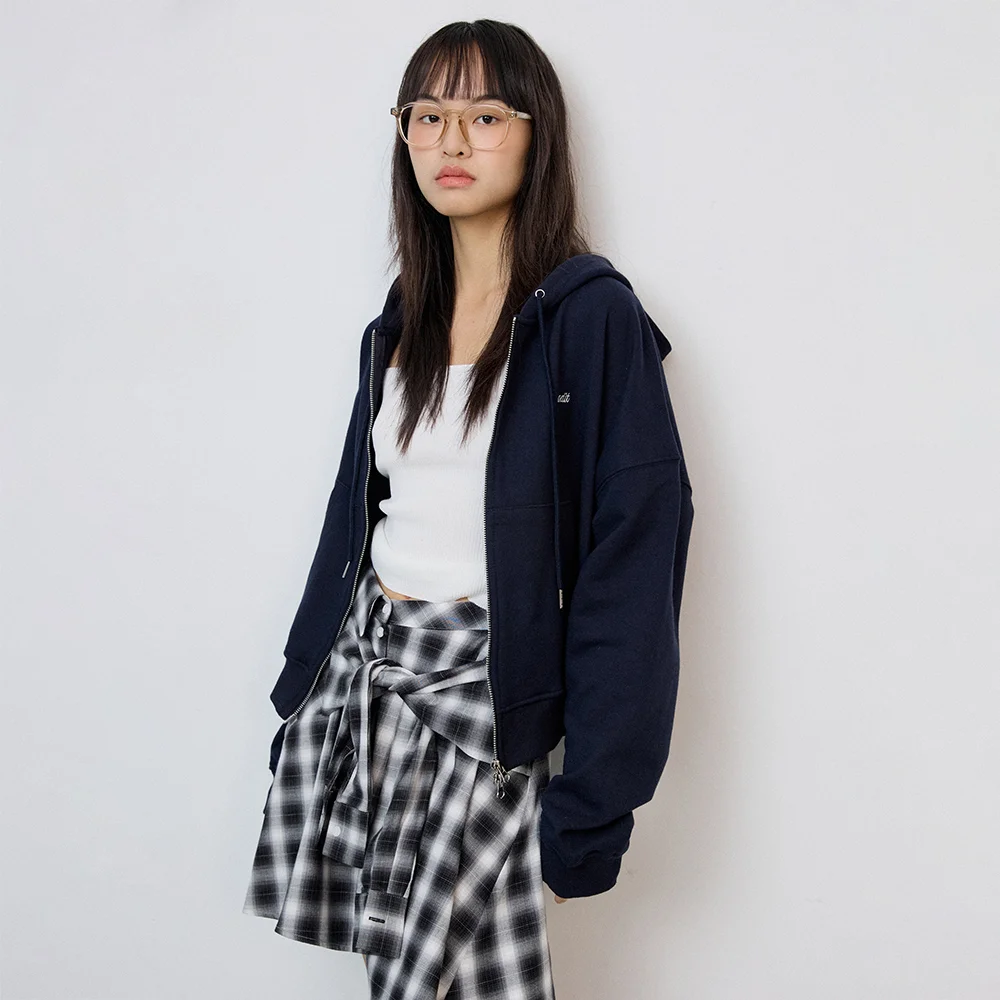 Two way logo hoodie zip up_navy