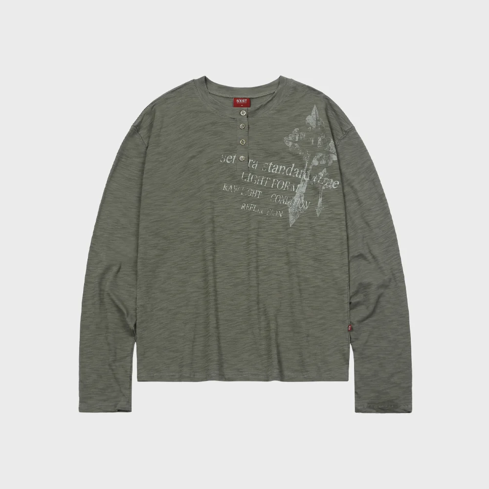 Cross Slub Henley Neck Light Khaki