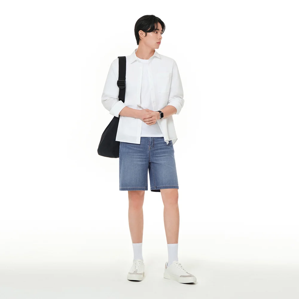 冰霜色 透氣牛仔 男裝 半 褲子