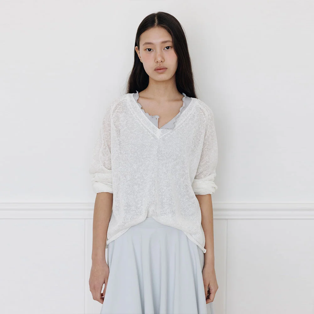 V-neck Pullover(White)