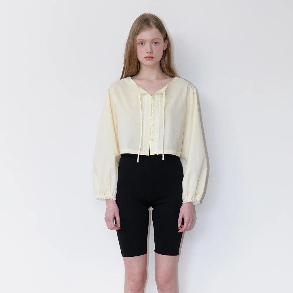 basic lace string blouse - lemon yellow