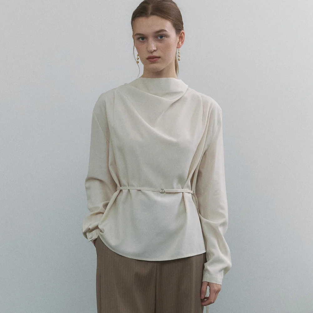 comos 1319 cowl-neck string blouse (cream)