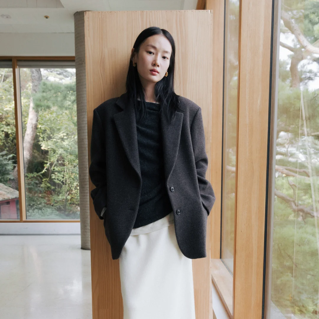 Classic wool two button jacket (brown / dark gray)