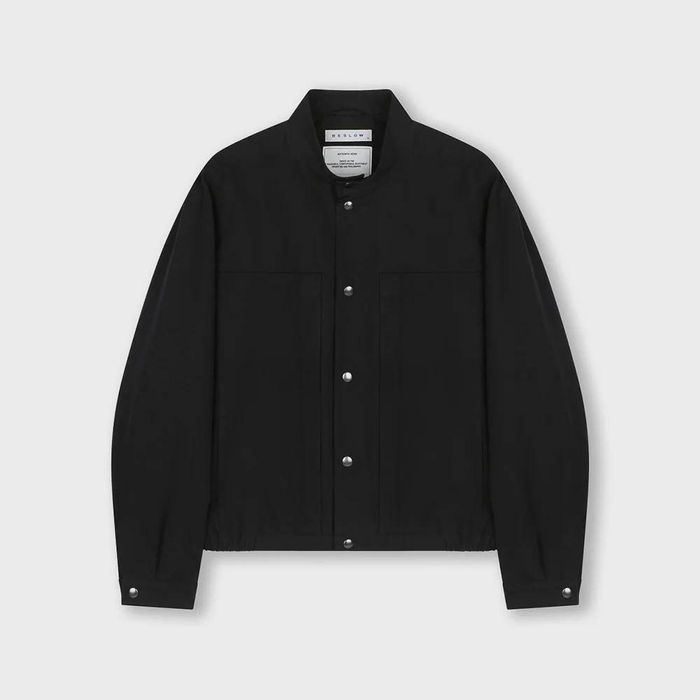 STAND COLLAR LINEN JACKET BLACK