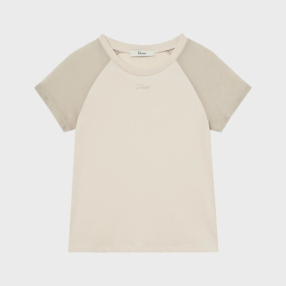 MESH CONTRAST RAGLAN T-SHIRT IN BEIGE