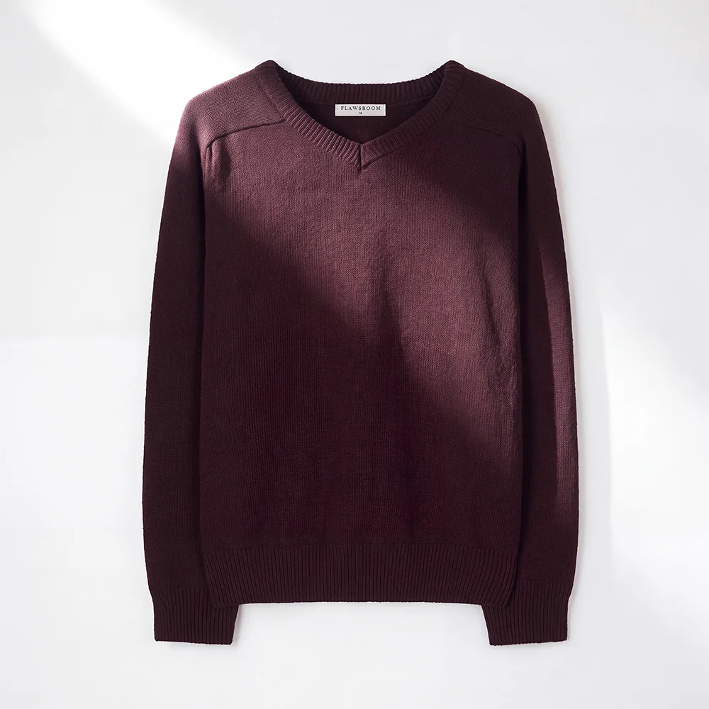 Fine Wool V Neck Knit WINE