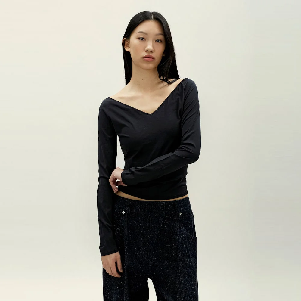 Contrast Scoop Neck TShirt Black (AG5741A015)
