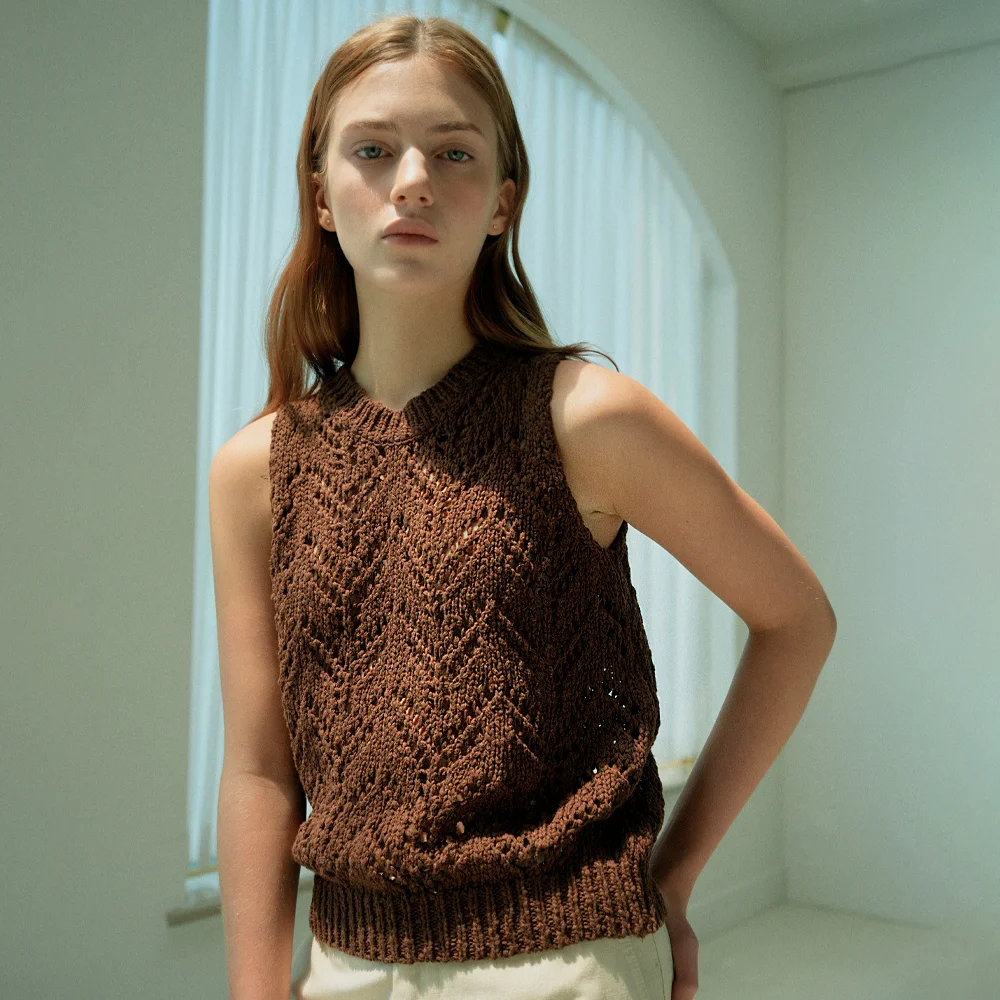 Leaf Cotton Knit Sleeveless (brown)
