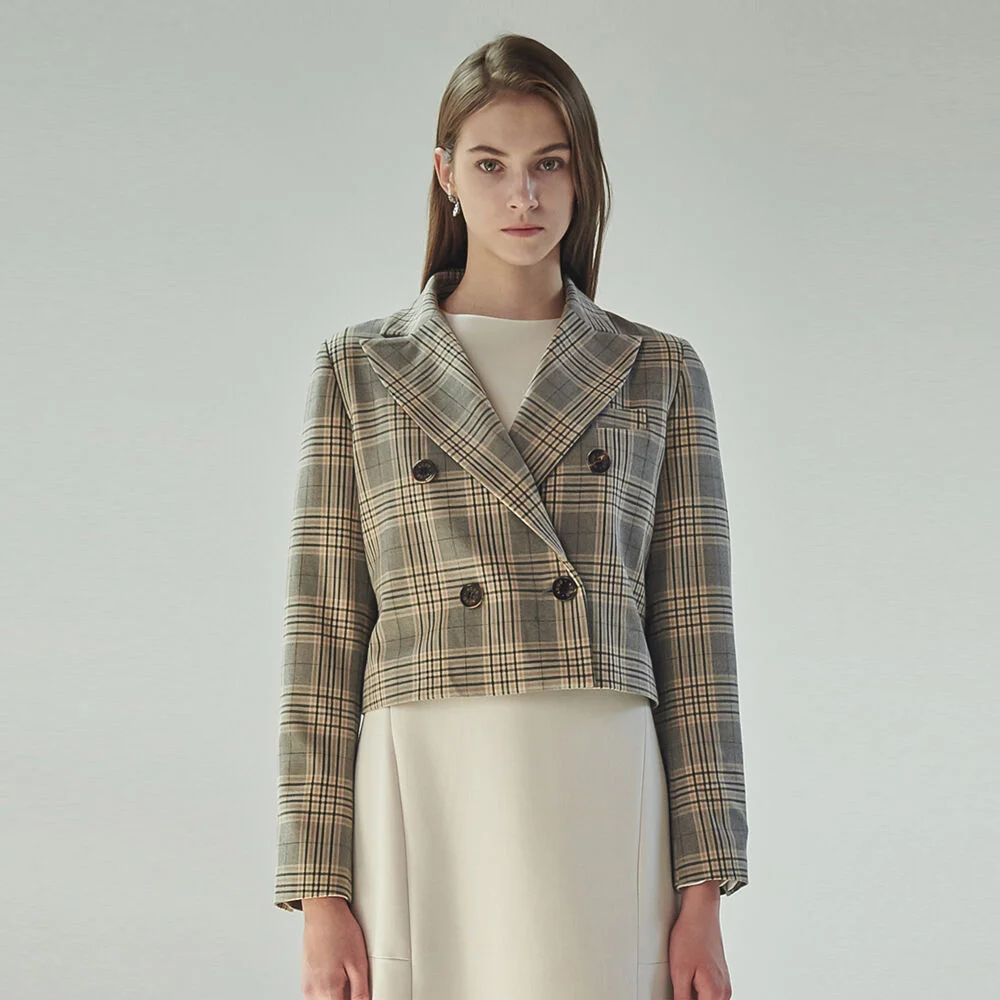 CROPPED DOUBLE-BREASTED JACKET_CHECK