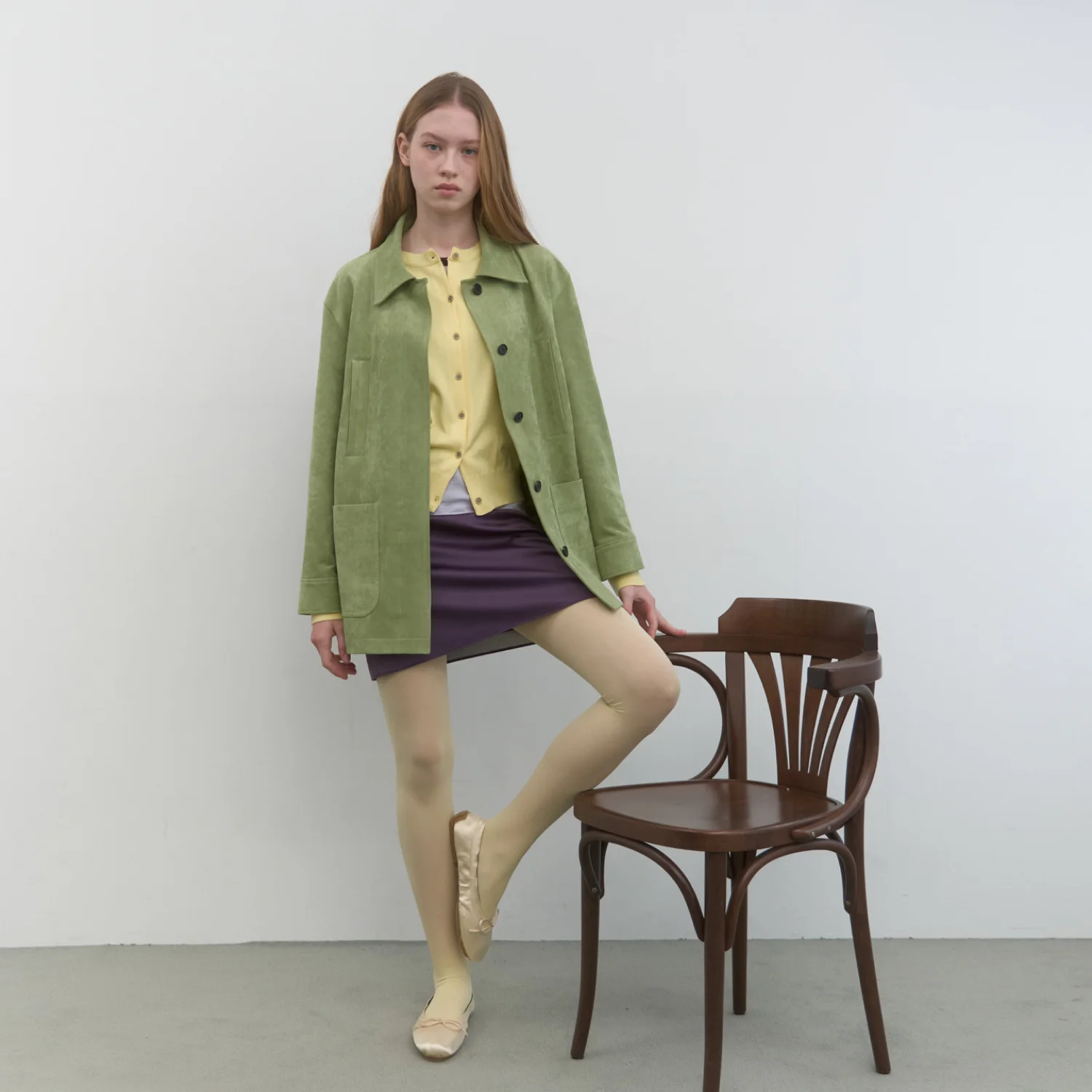 SUEDE SINGLE HALF JACKET_OLIVE