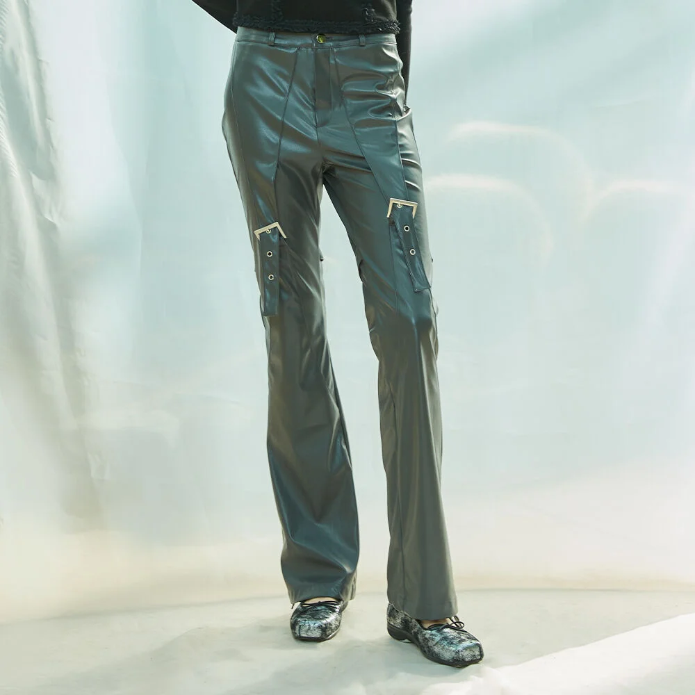 L9 BUCKLE BOOTCUT PANTS(CHARCOAL)