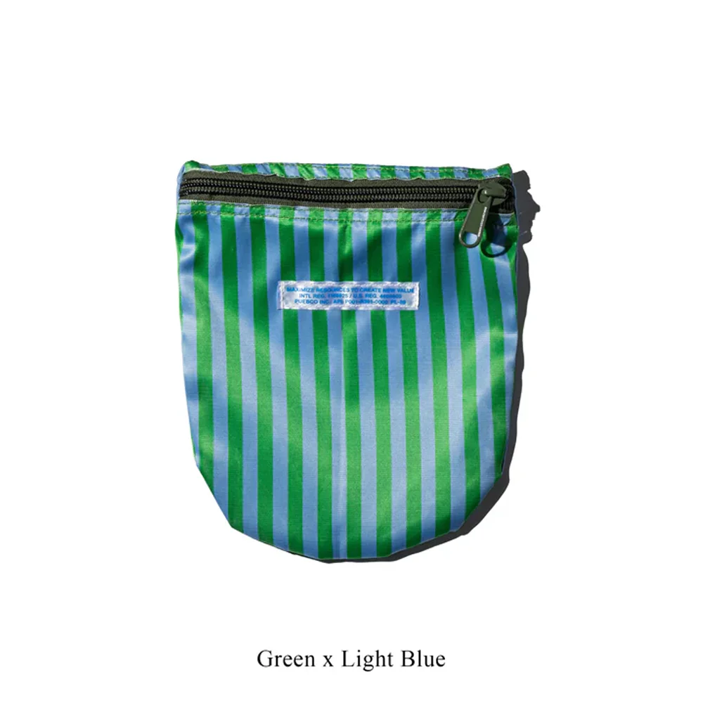 SCHOOL TIE FABRIC SEMICIRCLE POUCH / Green x Light Blue