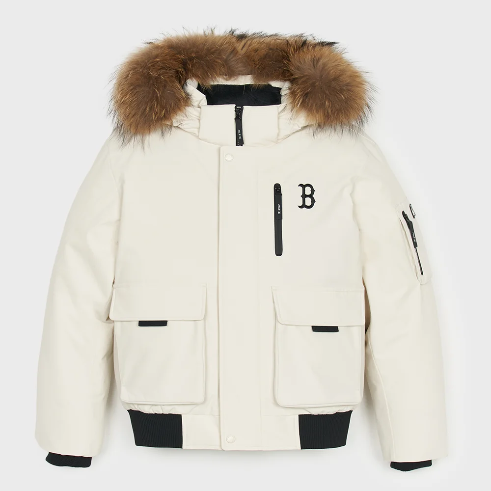 戶外機能風 外貼袋 FUR 鵝絨 短款羽絨服 BOS (D.Cream)