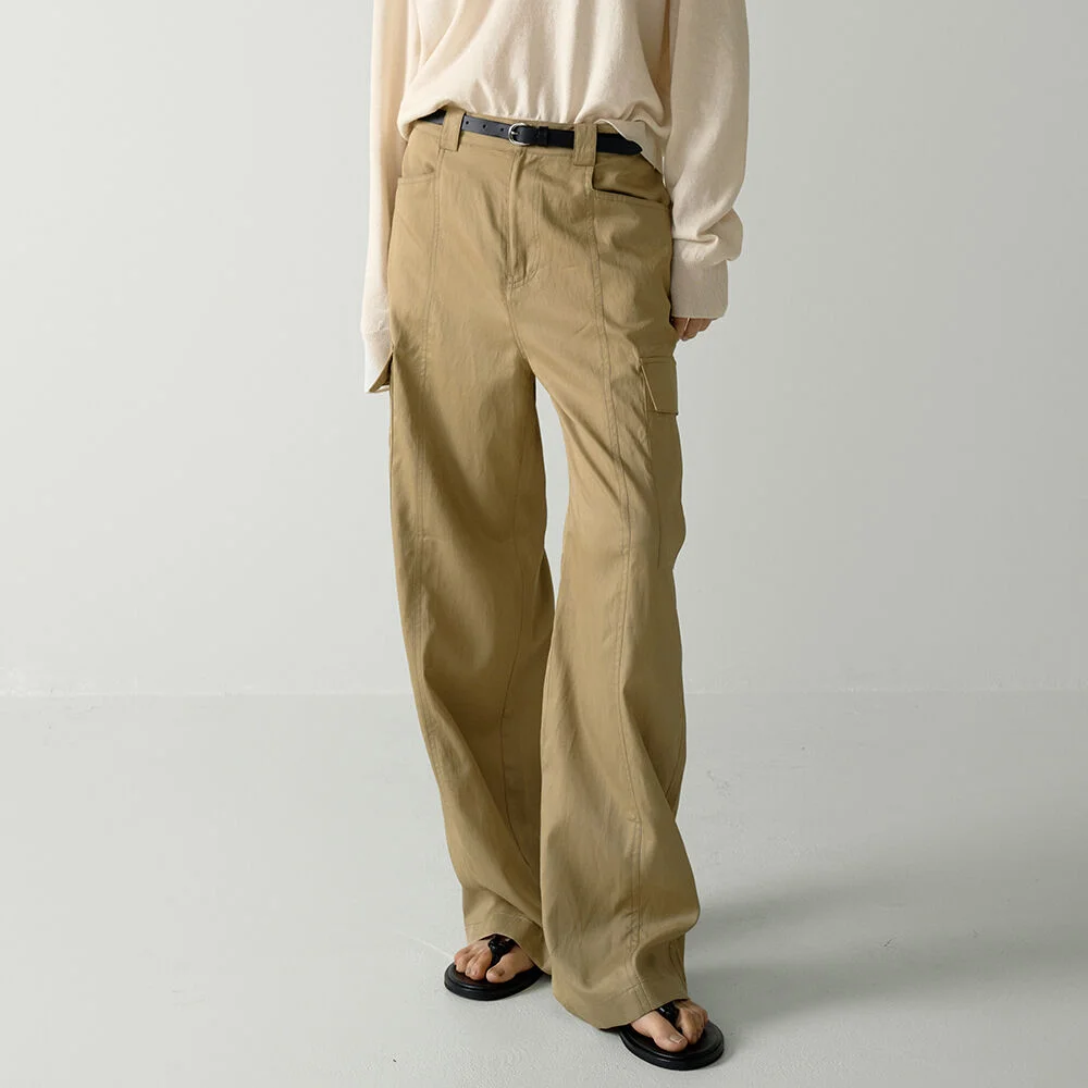 絲滑 工裝 褲子_olive beige