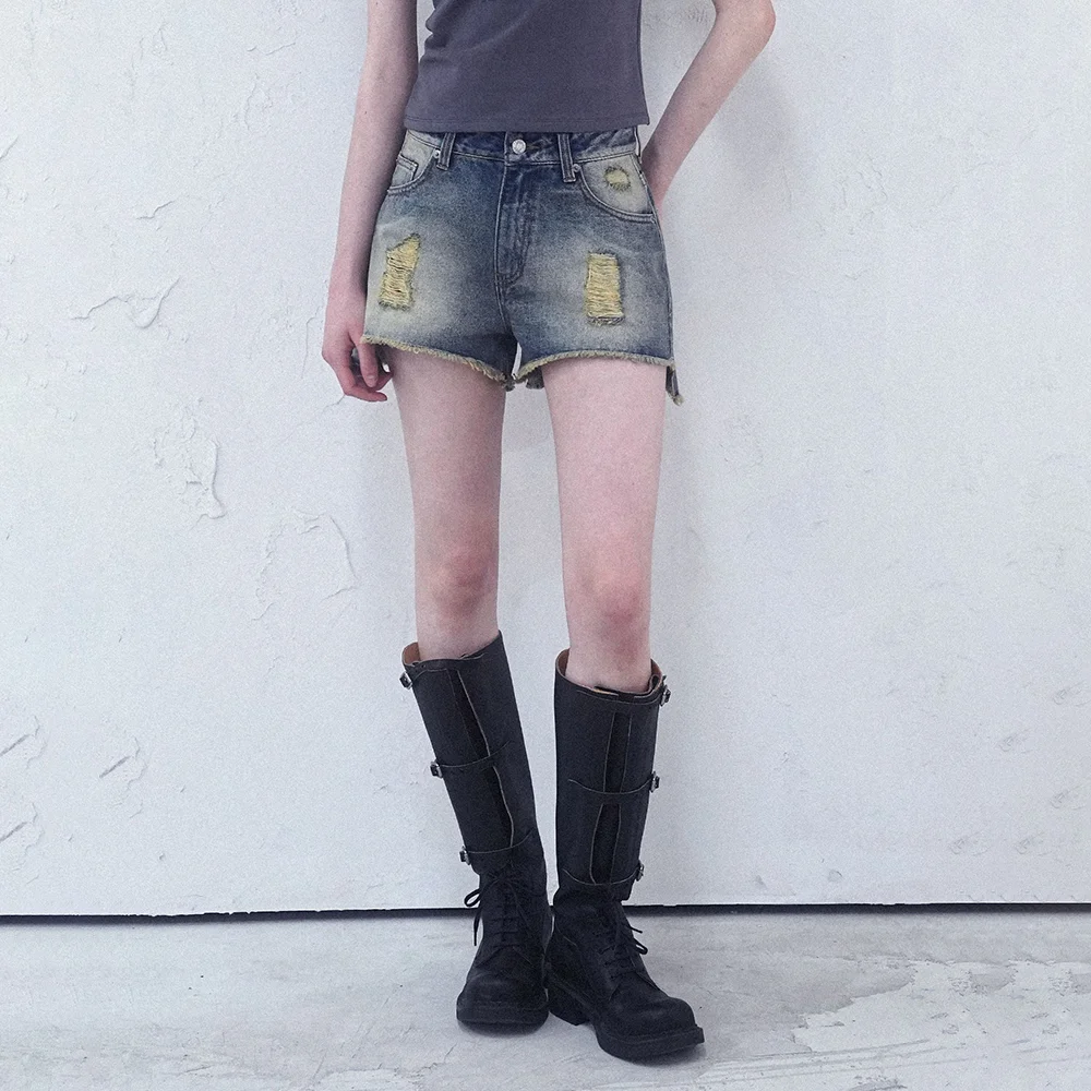 Rough Damage Denim Shorts_2Colors