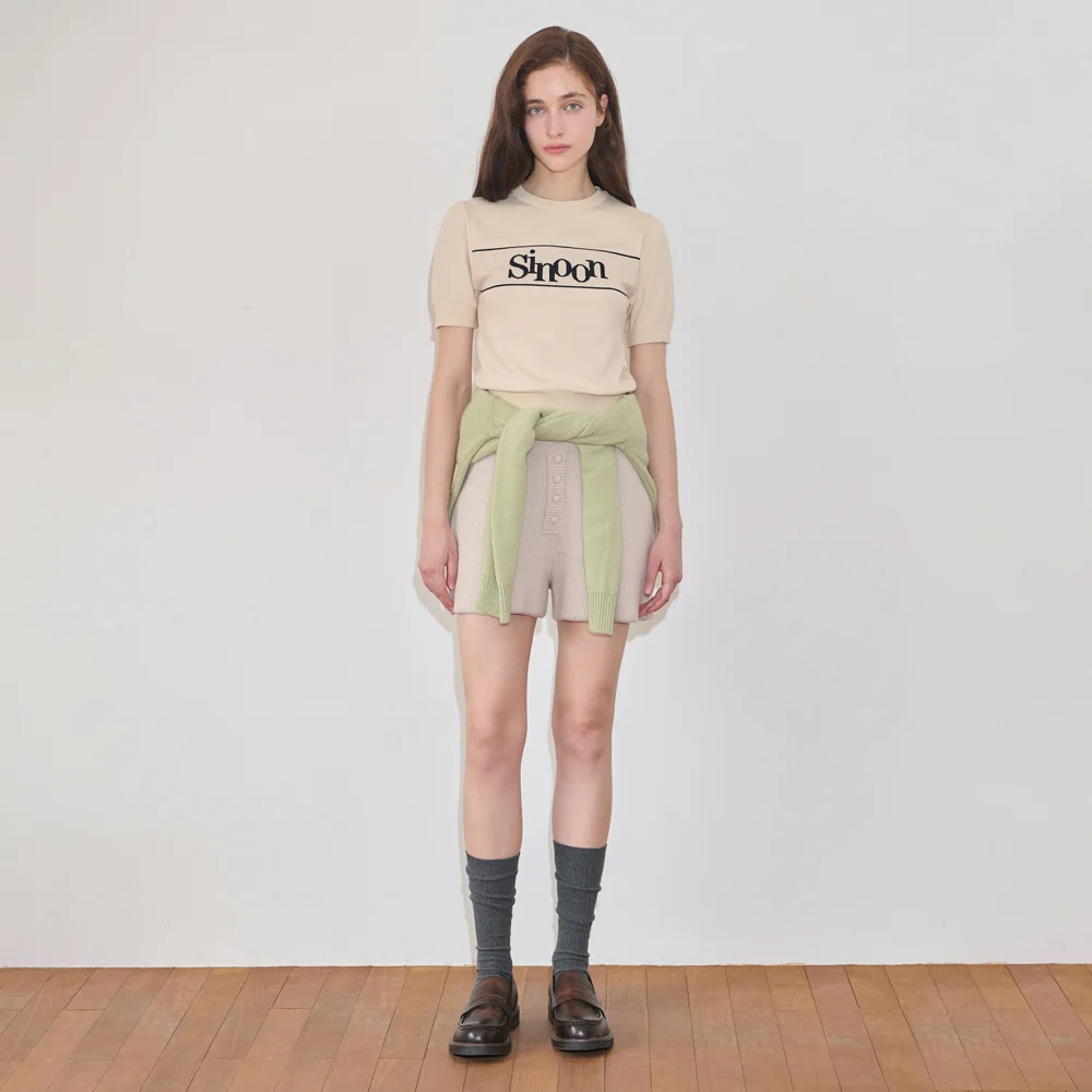 Button Knit Shorts (Greyish Beige)