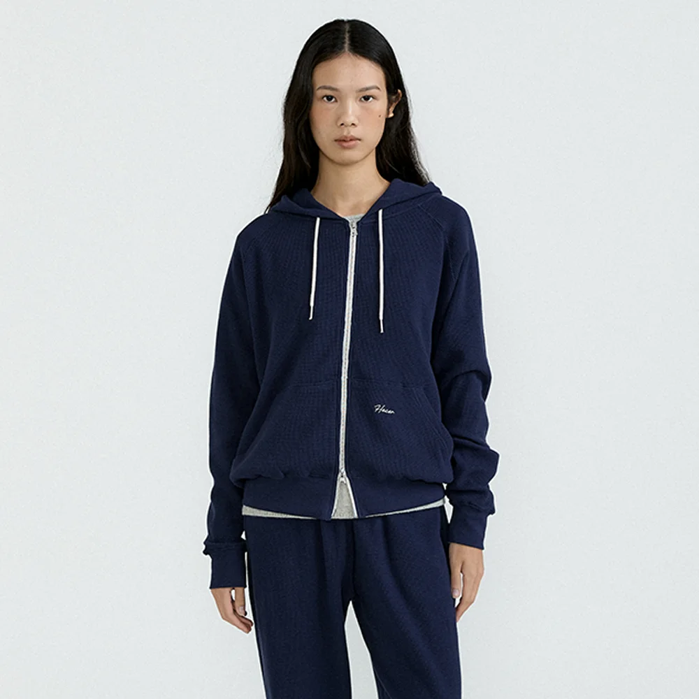 Waffle Hoody Zip-Up (Navy)