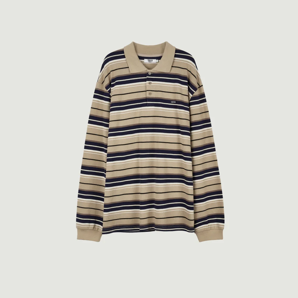 26FW CARELL OVER-FIT STRIPE LS PIQUE SHIRT (BEIGE)
