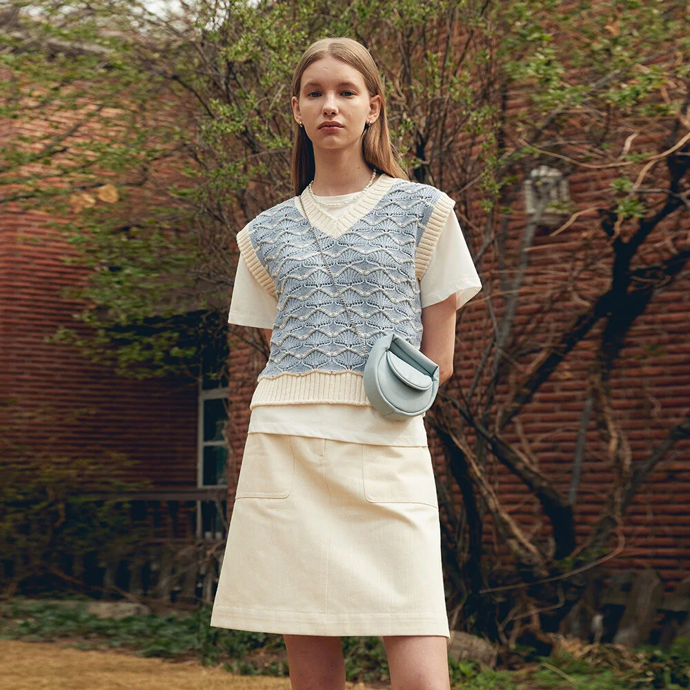 V-NECK WAVE VEST(neutral blue)
