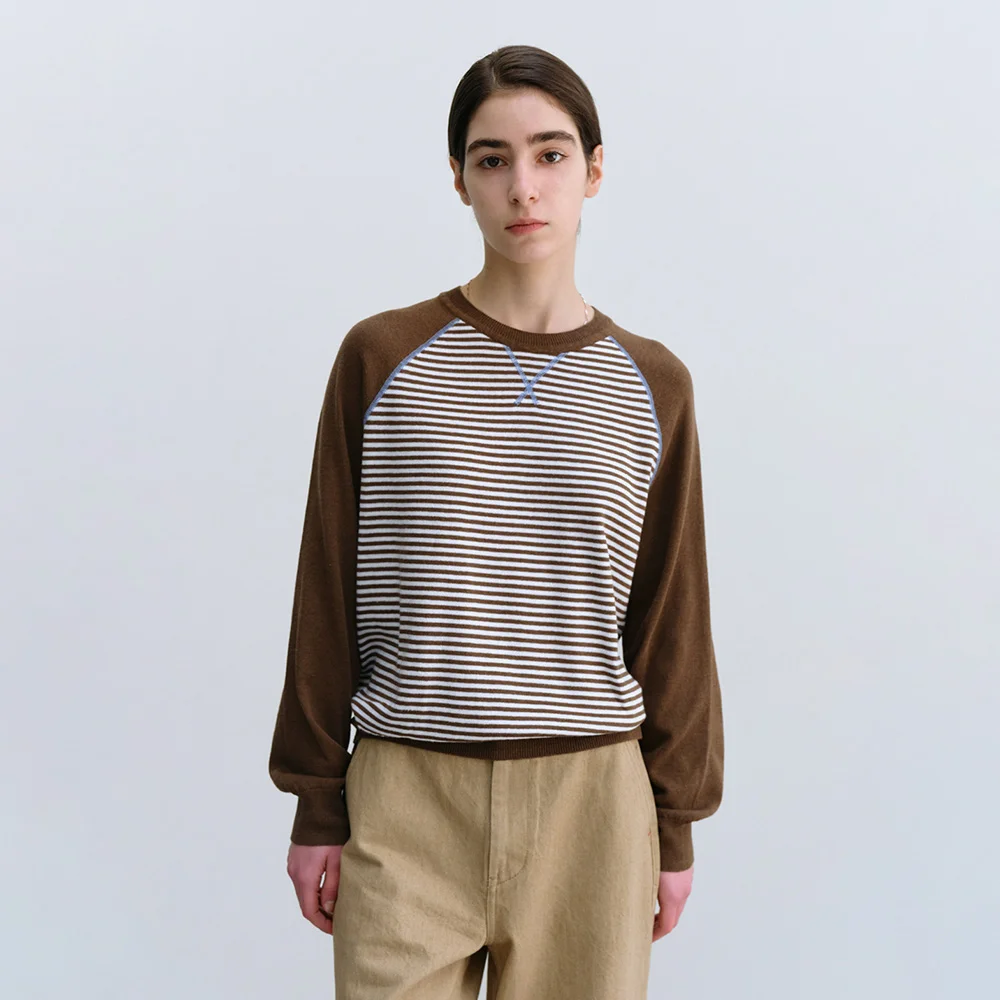 Summer Stitch Ted Raglan Knit in Brown Stripe