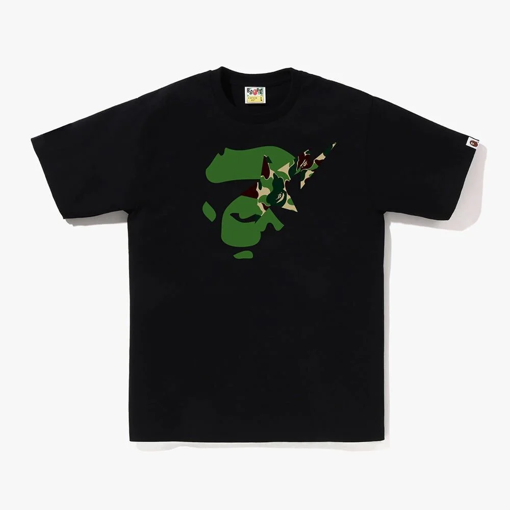 ABC 迷彩 Ape 臉部 STA T恤(M) BLACK/GREEN