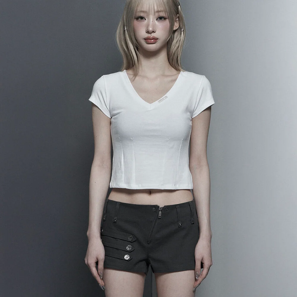 Dart Line V-Neck Slim Top (White)