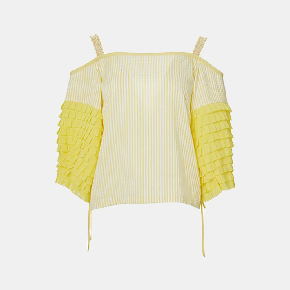 Yellow pleated sleeve top