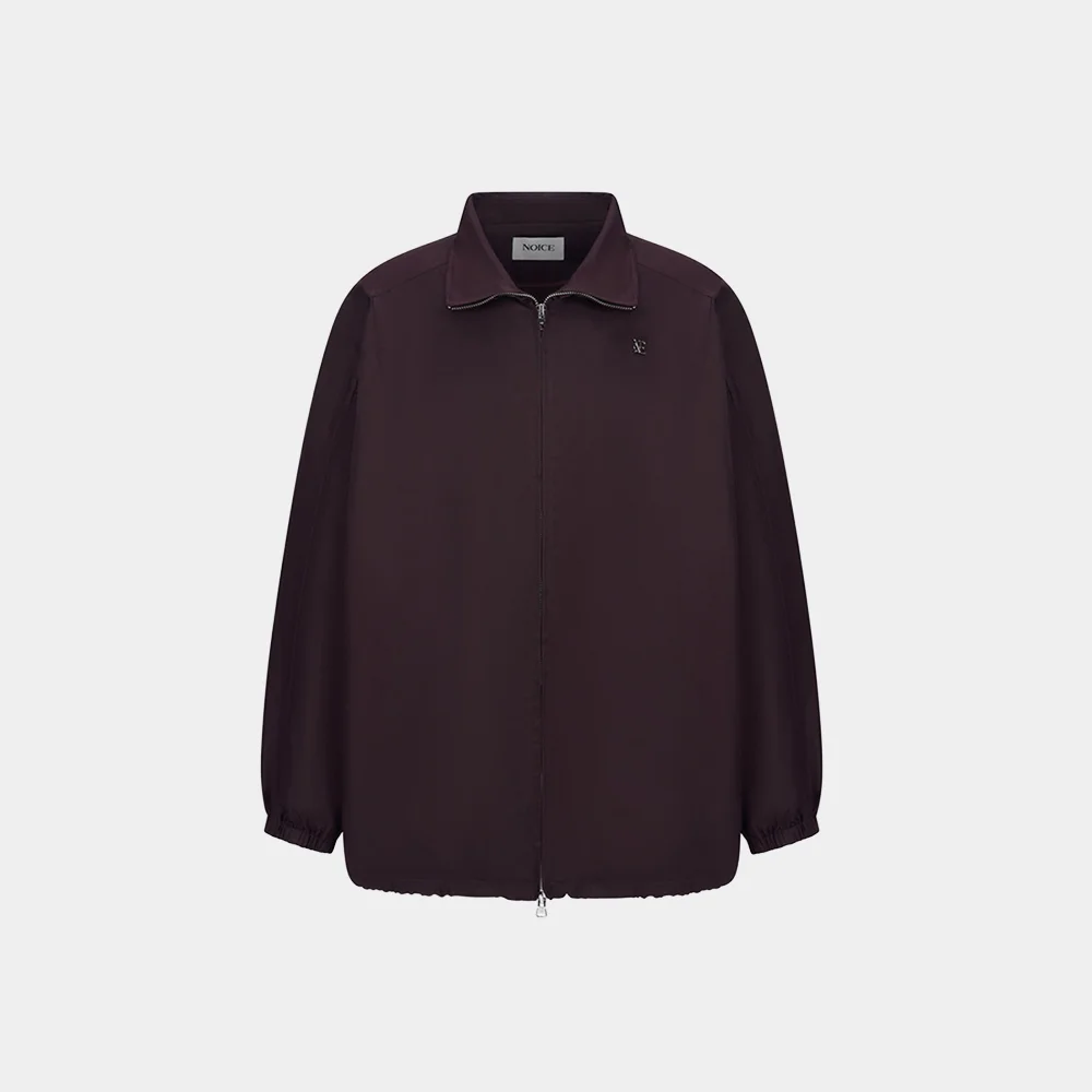 (W) NYLON HIGH-NECK ZIP-UP JUMPER - WINE